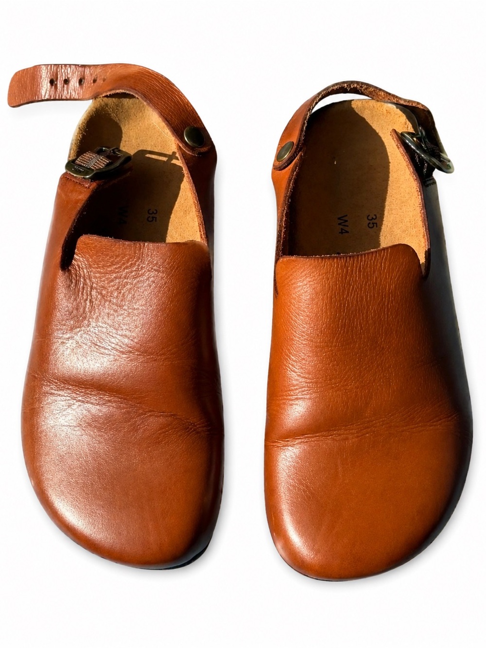 SEFA Leather Clogs Cognac Brown Backstrap Comfort Shoes EU 35 US 5 Minimalist
